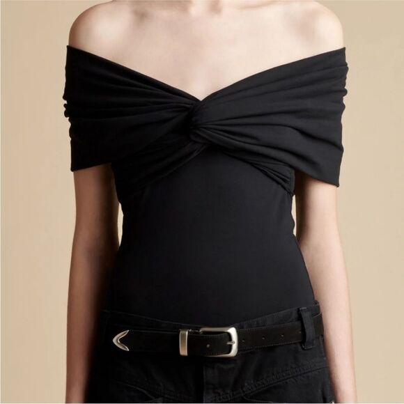 Khaite NWT Cerise Women's Off-the-Shoulder Twisted Bodysuit Black Small $890 - Picture 8 of 13